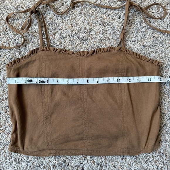 Aerie Linen Corset Tank Top Cropped Ruched Ruffle Edging Bralette Size Small - Picture 10 of 11